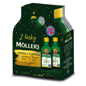 MÖLLER'S Omega 3 D+ 2 × 250 ml — podpora zraku